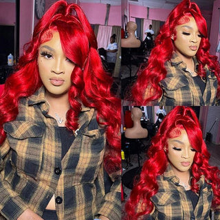 BODY WAVE RED HUMAN HAIR WIG - ALL BUNDLED UP HAIR SUPPLY