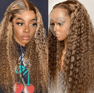 DEEP WAVE HONEY BLONDE HIGHLIGHTS LACE FRONT HUMAN HAIR WIG W/ BABY HAIR #P4/27 - ALL BUNDLED UP HAIR SUPPLY