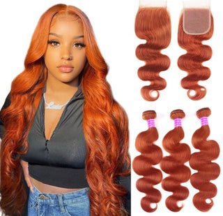 GINGER BODY WAVE HUMAN HAIR BUNDLES W/ HD LACE CLOUSURE - ALL BUNDLED UP HAIR SUPPLY
