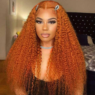 KINKY CURLY GINGER ORANGE LACE FRONT HUMAN HAIR WIG #315 - ALL BUNDLED UP HAIR SUPPLY