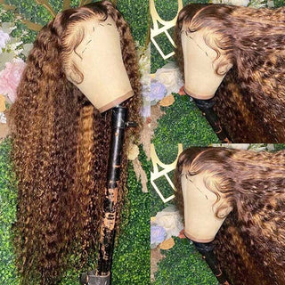KINKY CURLY HONEY BLONDE LACE FRONT HUMAN HAIR WIG #P4/27 - ALL BUNDLED UP HAIR SUPPLY