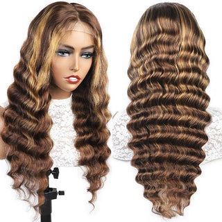 LOOSE DEEP WAVE HONEY BLONDE HIGHTLIGHT LACE FRONT HUMAN HAIR WIG - ALL BUNDLED UP HAIR SUPPLY