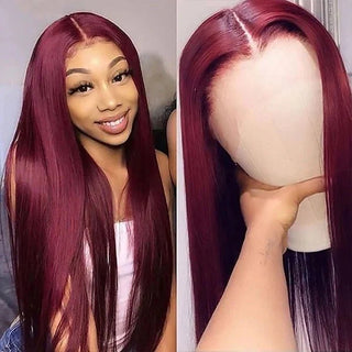 STRAIGHT BURGUNDY LACE FRONT HUMAN HAIR WIG #99J - ALL BUNDLED UP HAIR SUPPLY